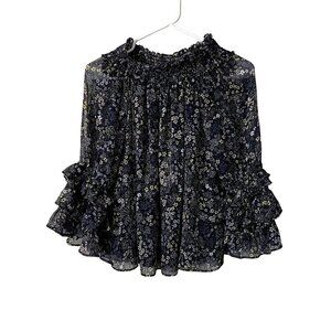 Coco Blanco frilled sheer lined lightweight floral long sleeved blouse